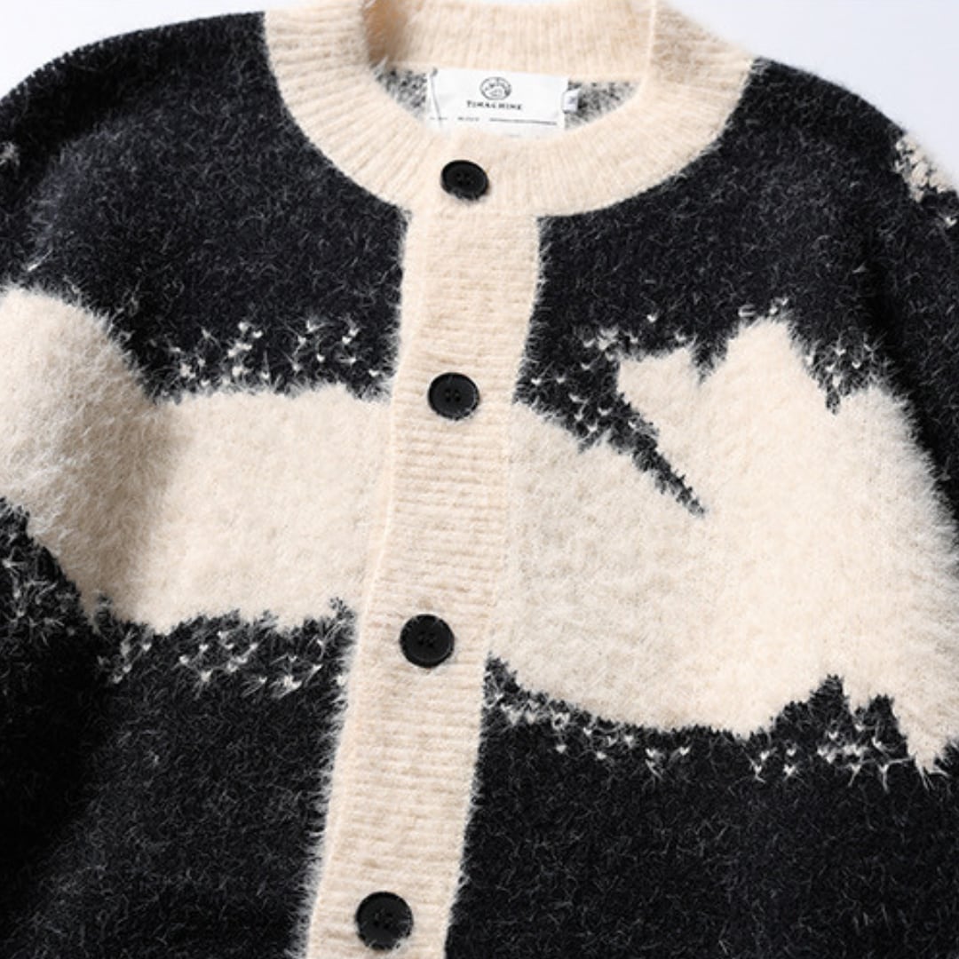 Shaggy knit paint-like cardigan C034