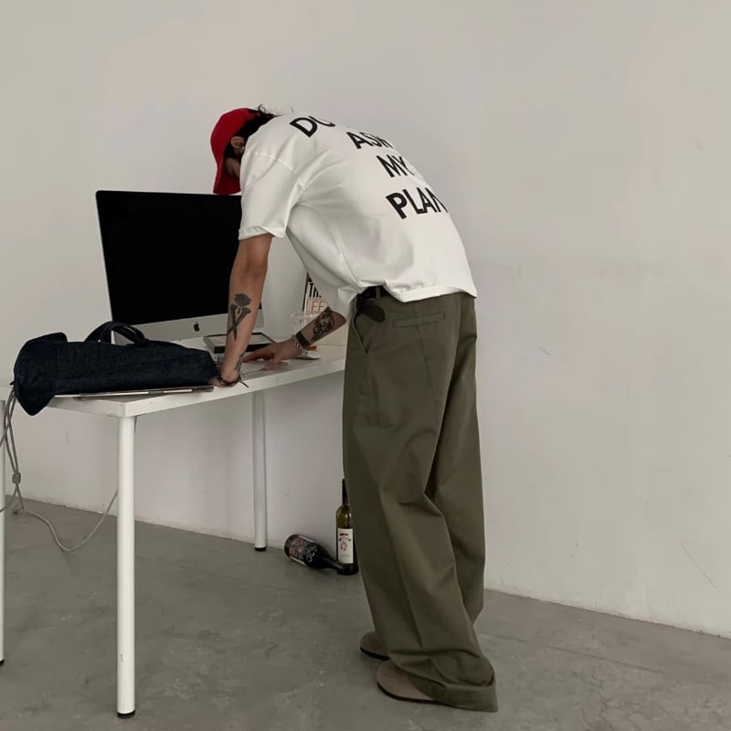 コンパクトツイル ワイドストレートパンツ B609