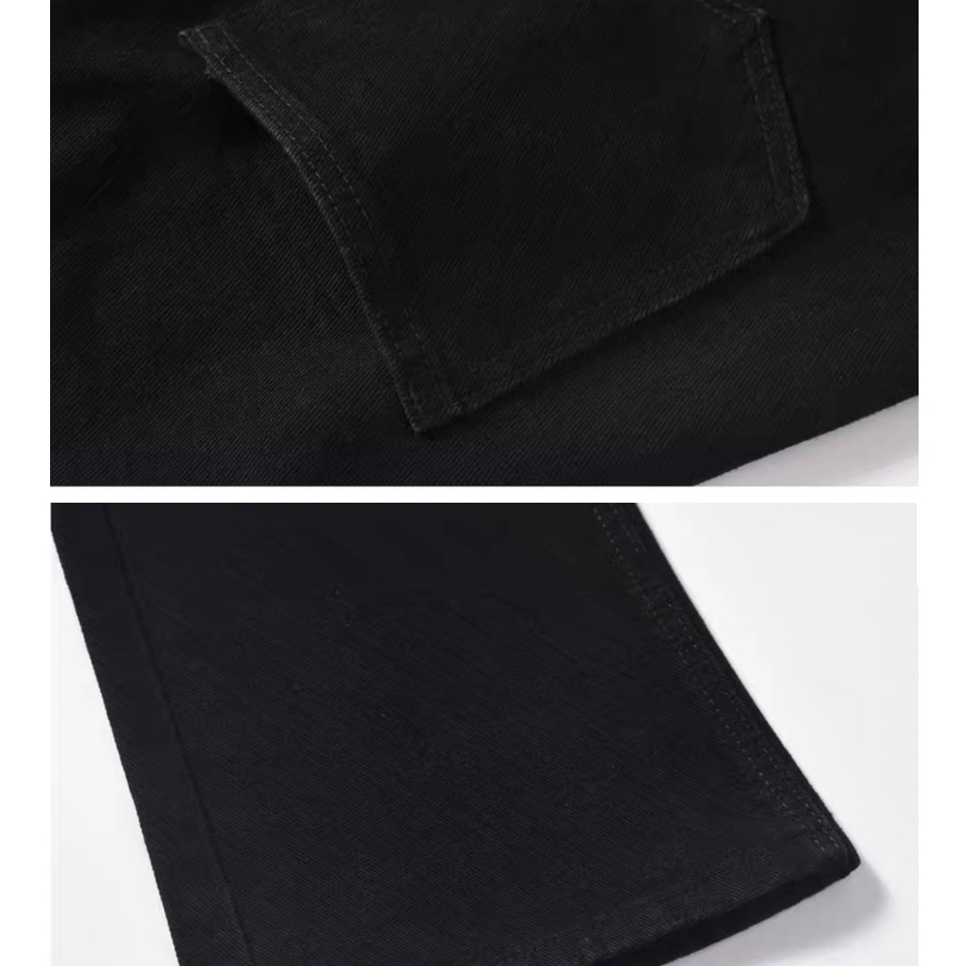 Black denim slim semi-flare pants C263