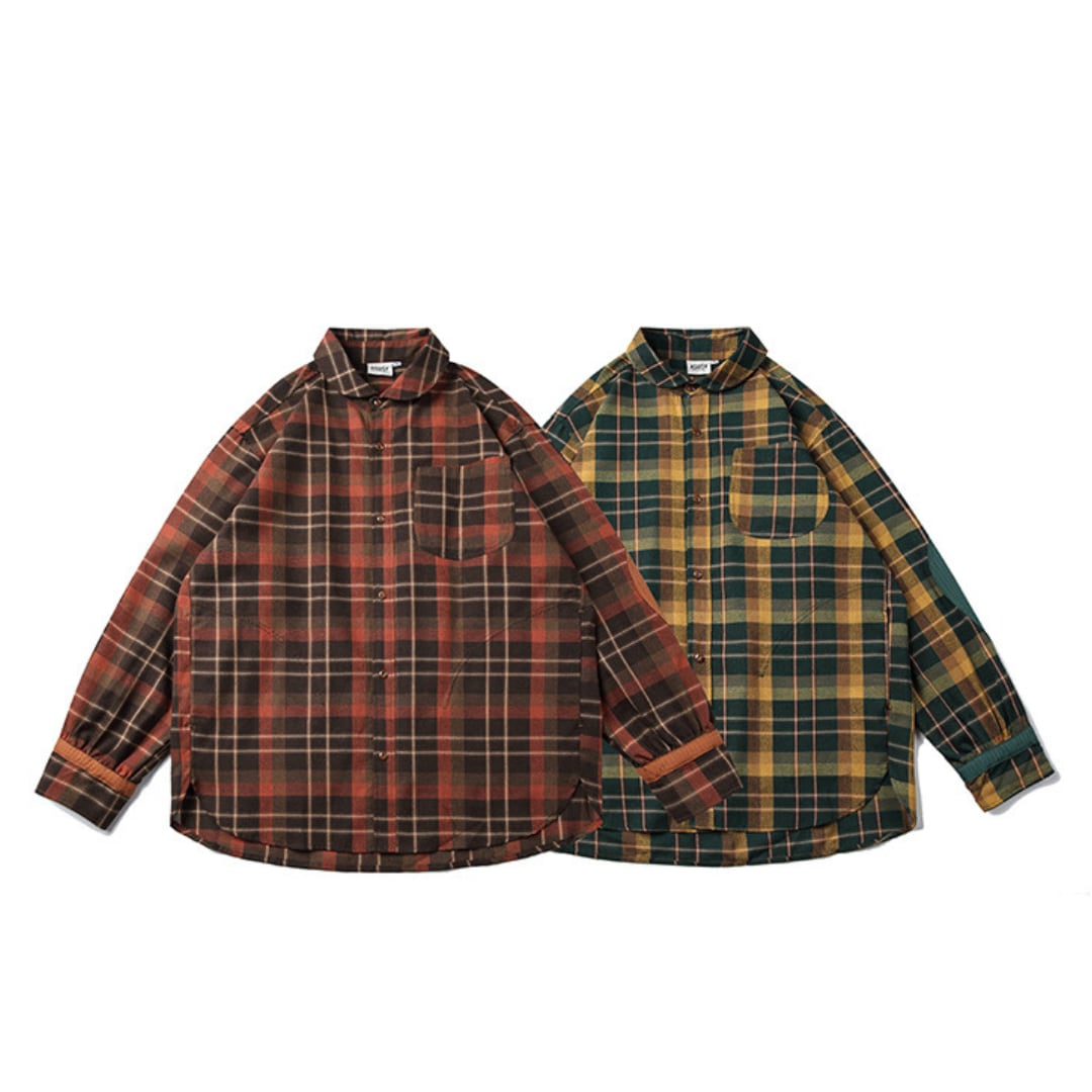 レトロチェック エルボーパッチ 長袖シャツ B649