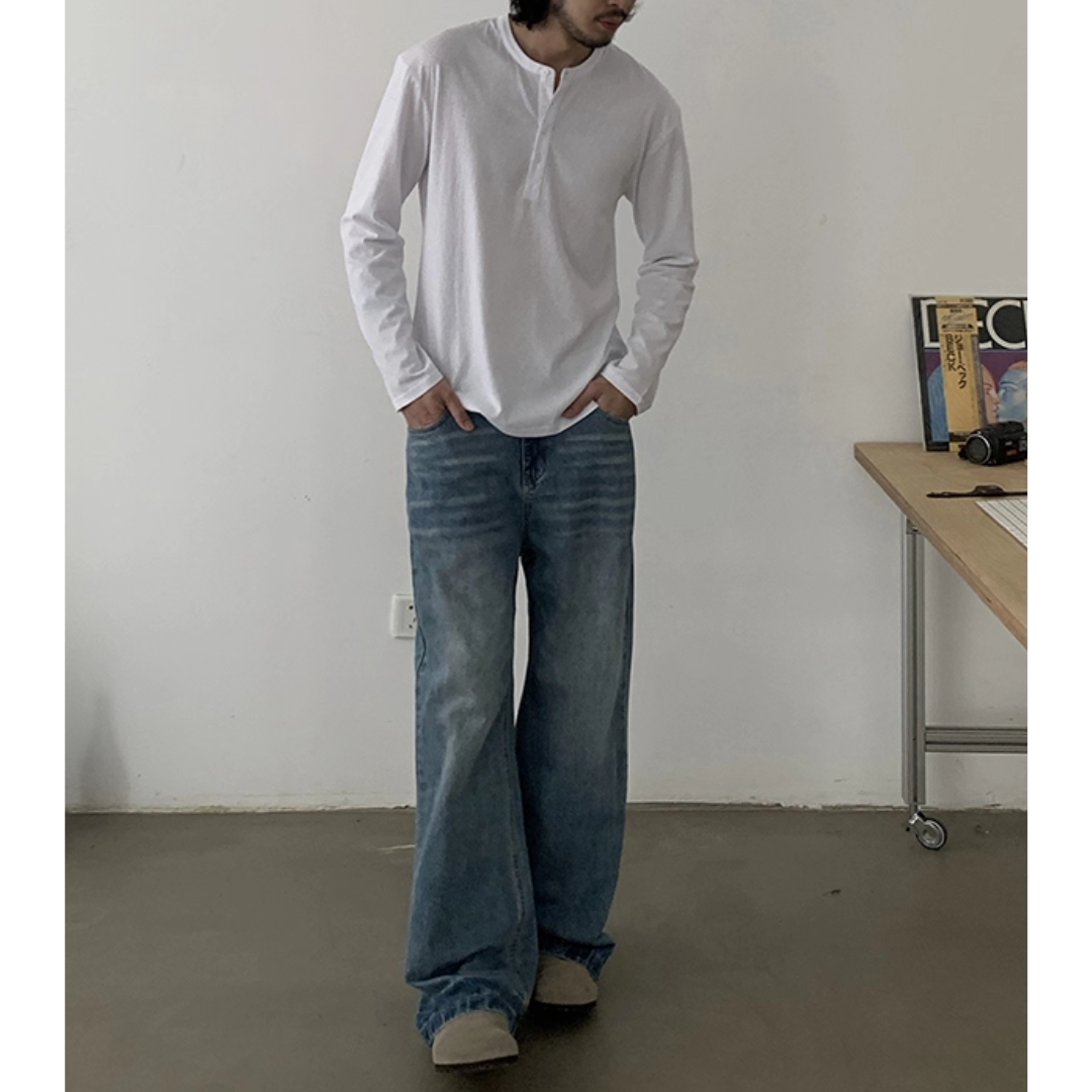 スラブコットン ヘンリーネック 長袖Tシャツ N658