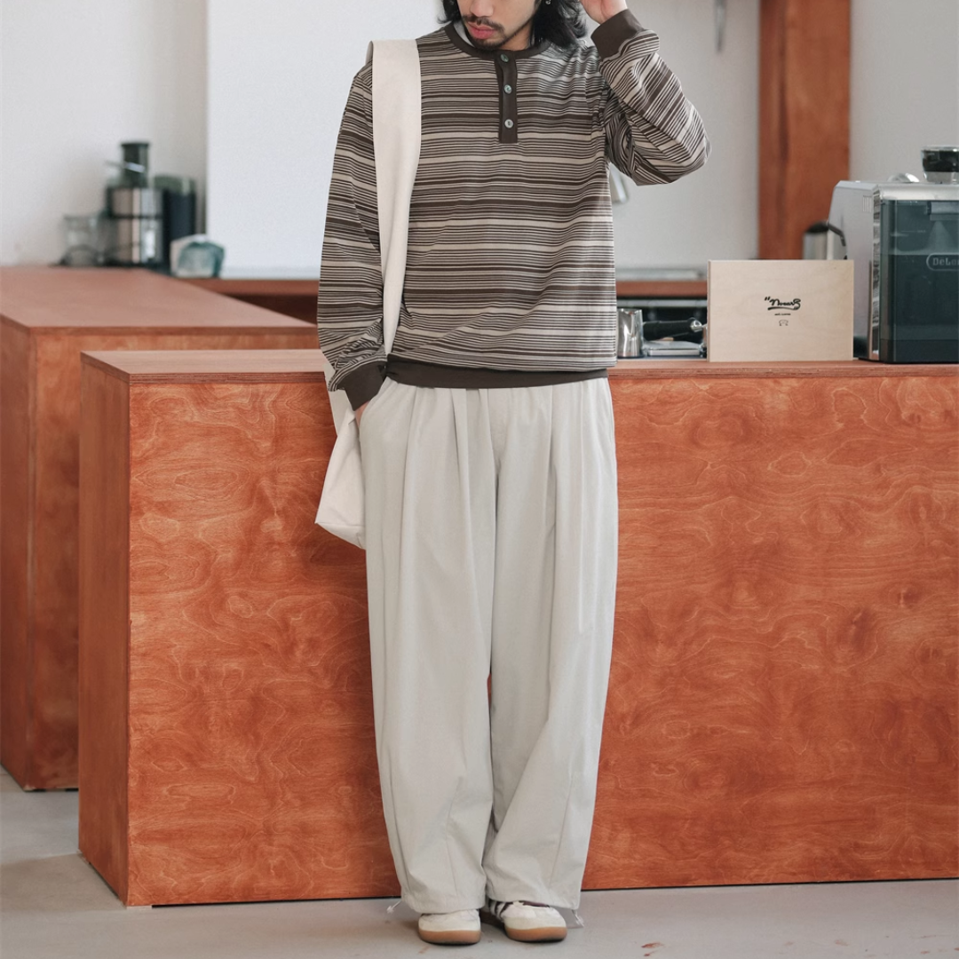 ストレッチナイロン ドローストリング タックワイドパンツ N270
