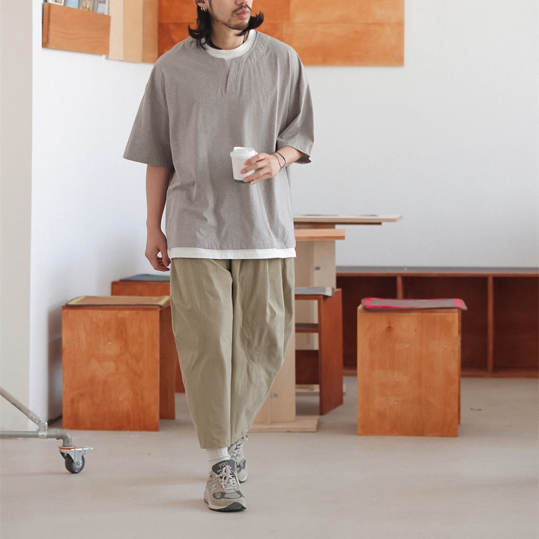 フェイクレイヤード スリットネック Tシャツ N267
