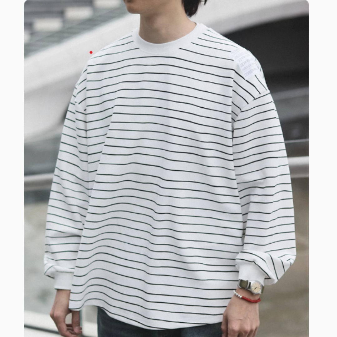 ラウンドヘム ラベル付き ボーダー ロングスリーブTシャツ N295