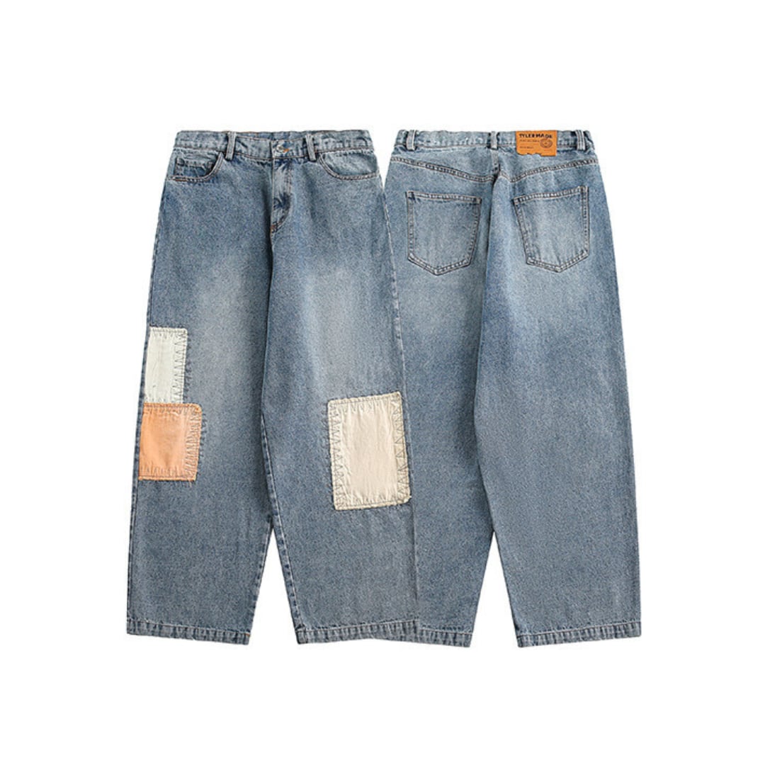 パッチワーク ブルーデニム ワイドパンツ C199