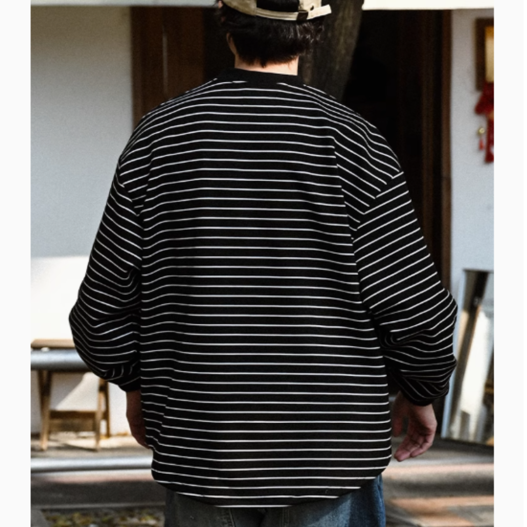 ラウンドヘム ラベル付き ボーダー ロングスリーブTシャツ N295