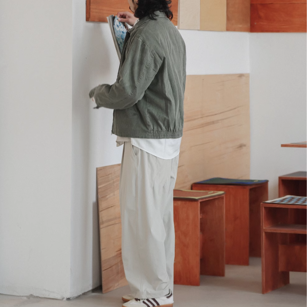ストレッチナイロン ドローストリング タックワイドパンツ N270