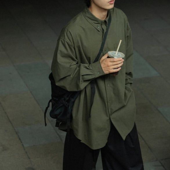 Oversized button-down long sleeve shirt A046