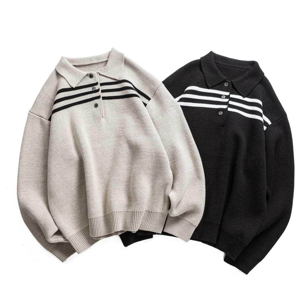 パネルライン コットン混 ポロカラーニット N880