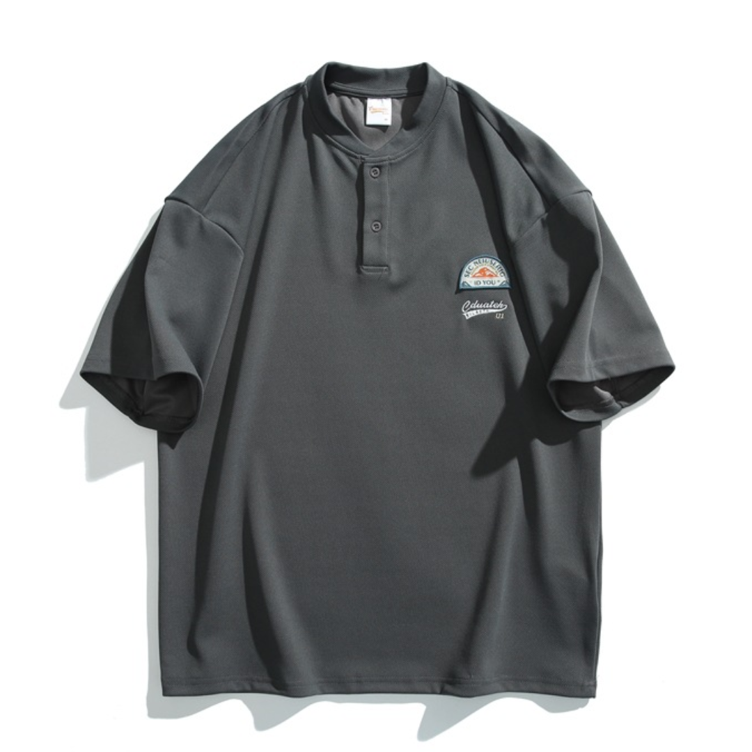 ワッペン&エンブロイダリー ヘンリーネック Tシャツ N444