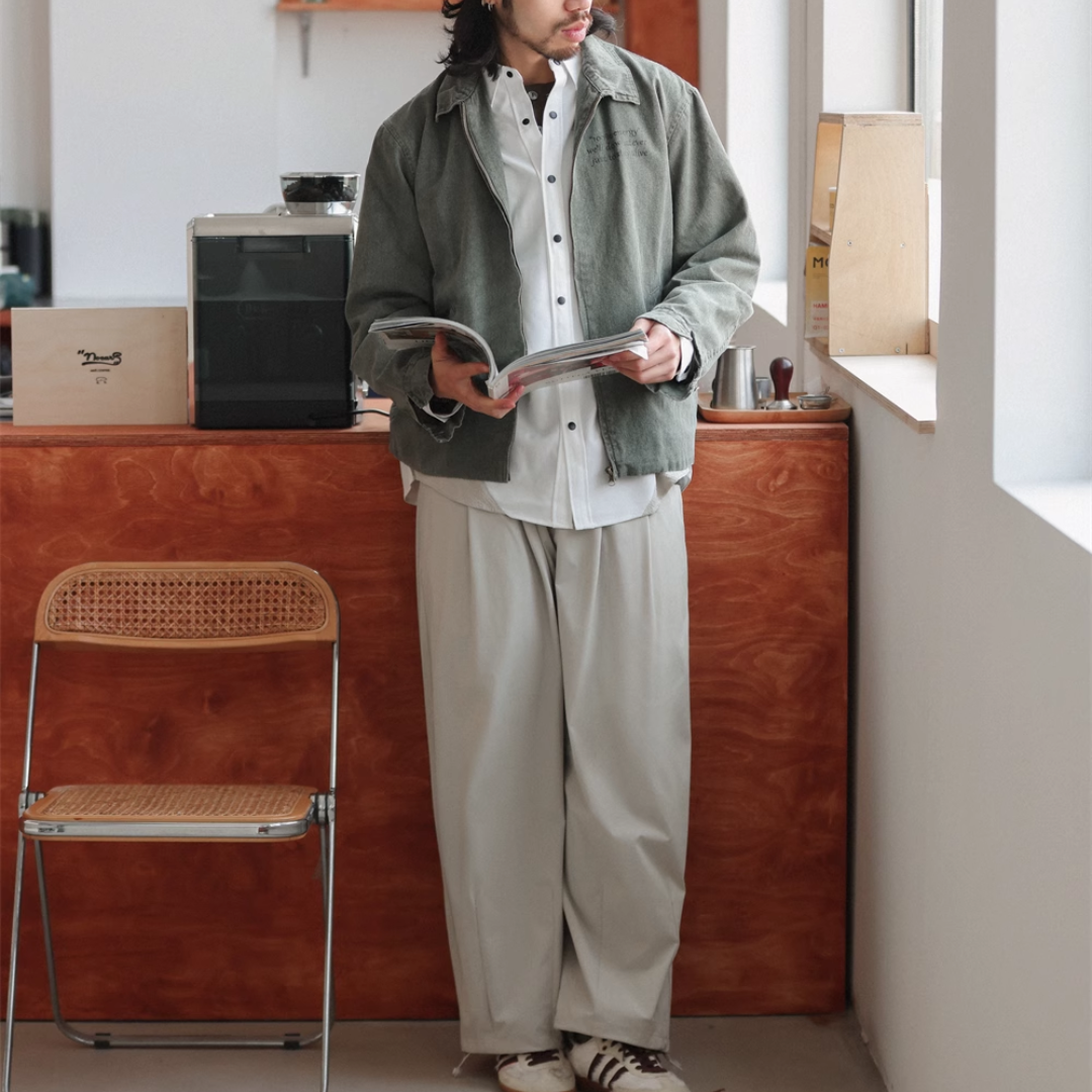ストレッチナイロン ドローストリング タックワイドパンツ N270