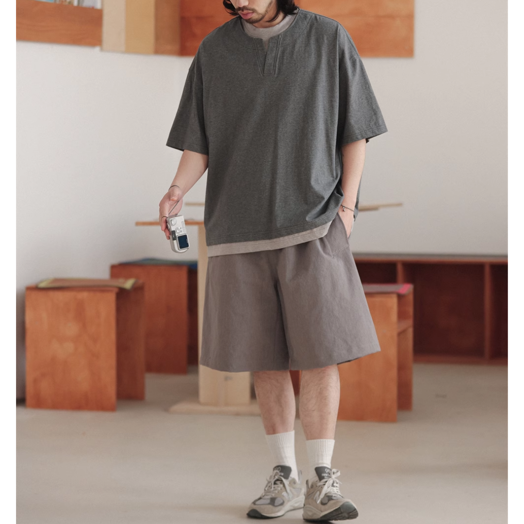 フェイクレイヤード スリットネック Tシャツ N267