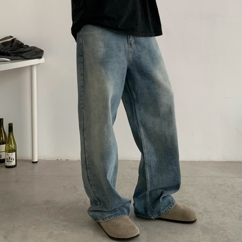 Washed vintage wide denim pants B601
