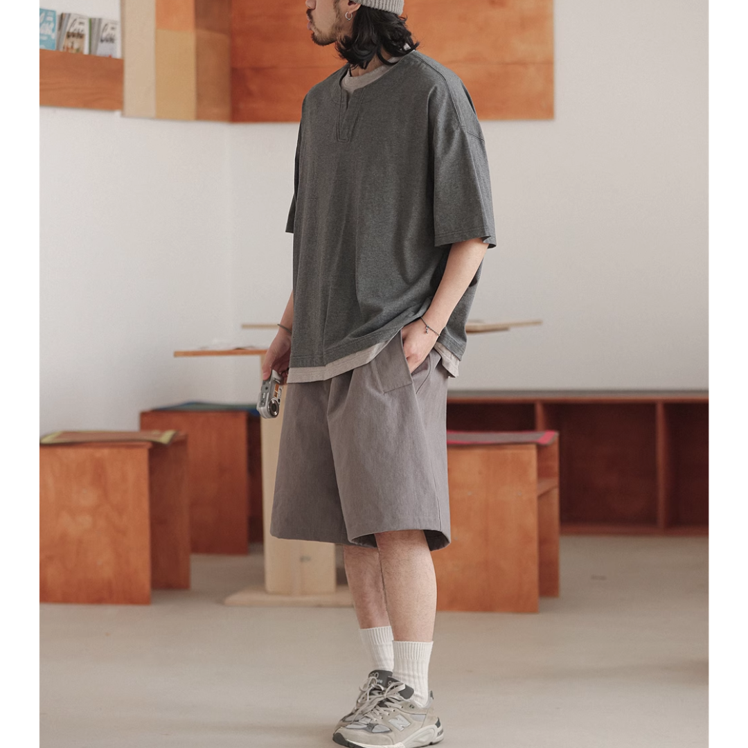 フェイクレイヤード スリットネック Tシャツ N267
