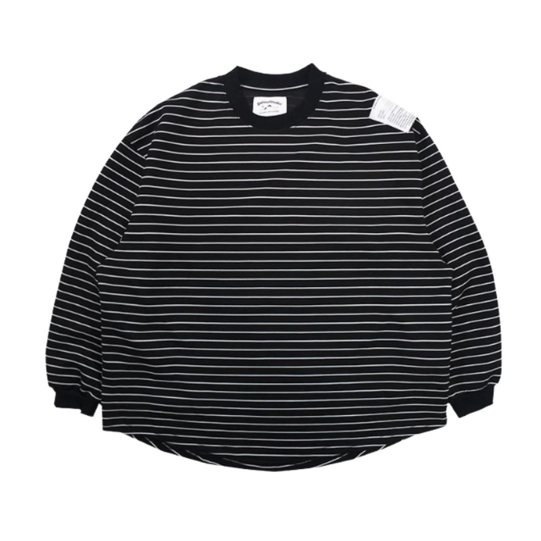 ラウンドヘム ラベル付き ボーダー ロングスリーブTシャツ N295