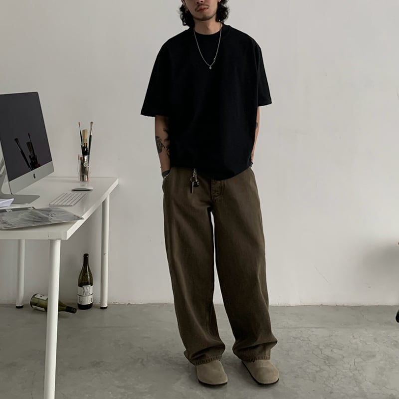 ウォッシュド ストレートワイドパンツ B608