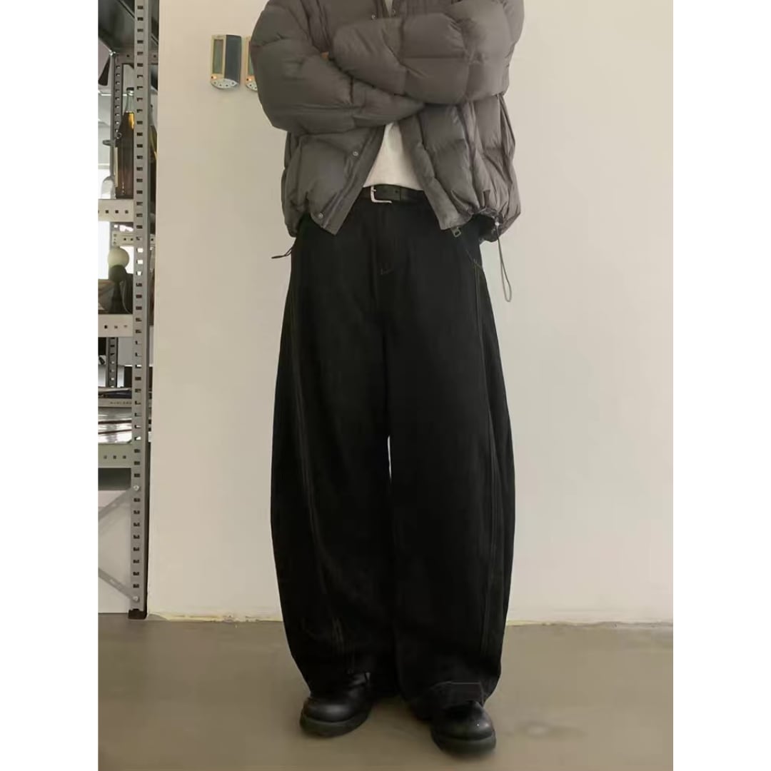 ブラックデニム ツイストワイド パンツ C262