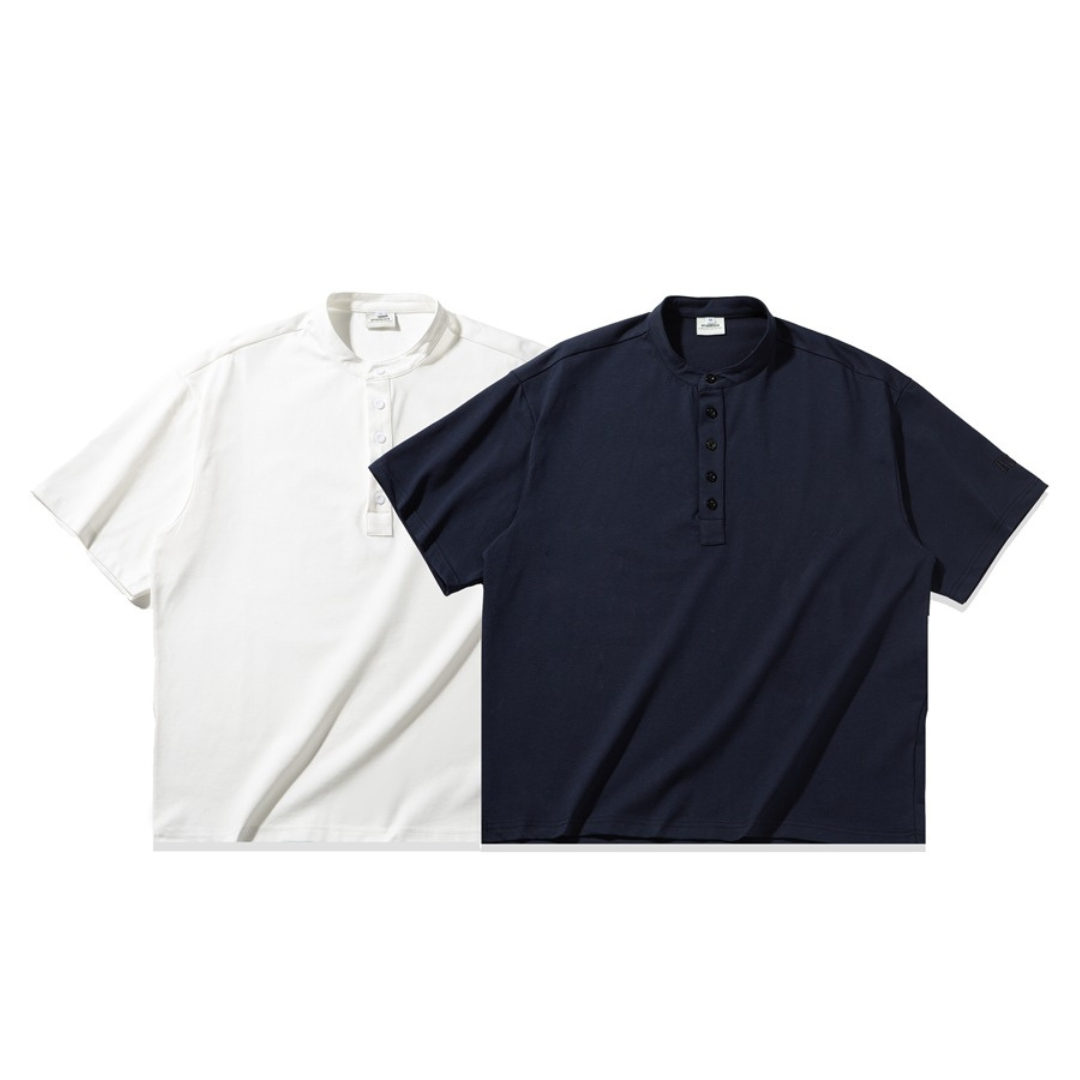 コットンポリエステル ヘンリーネック Tシャツ N446