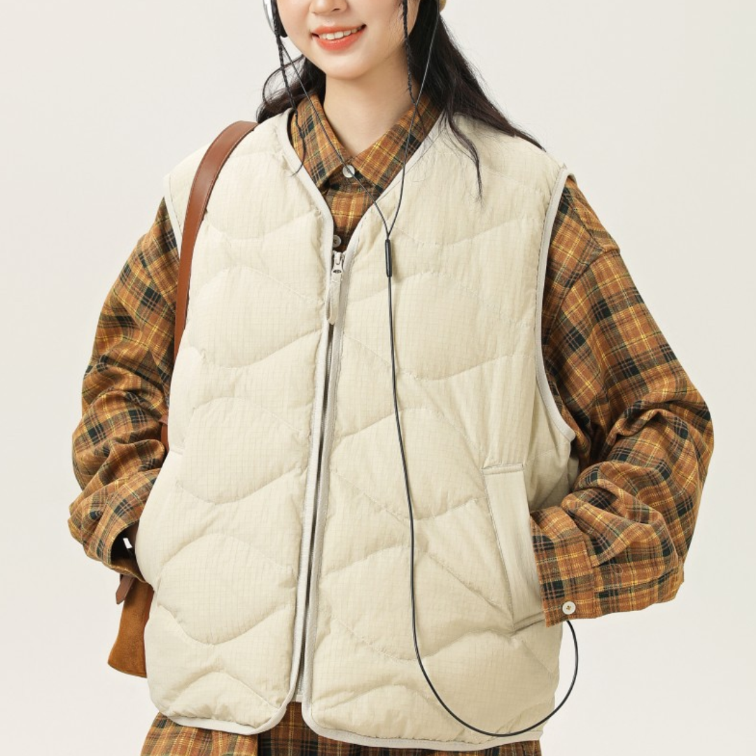 No-collar wave quilted vest N078