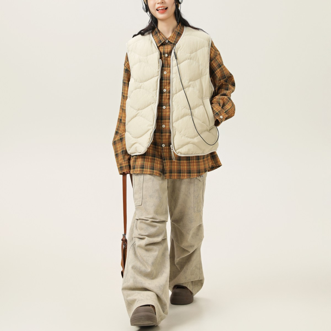 No-collar wave quilted vest N078