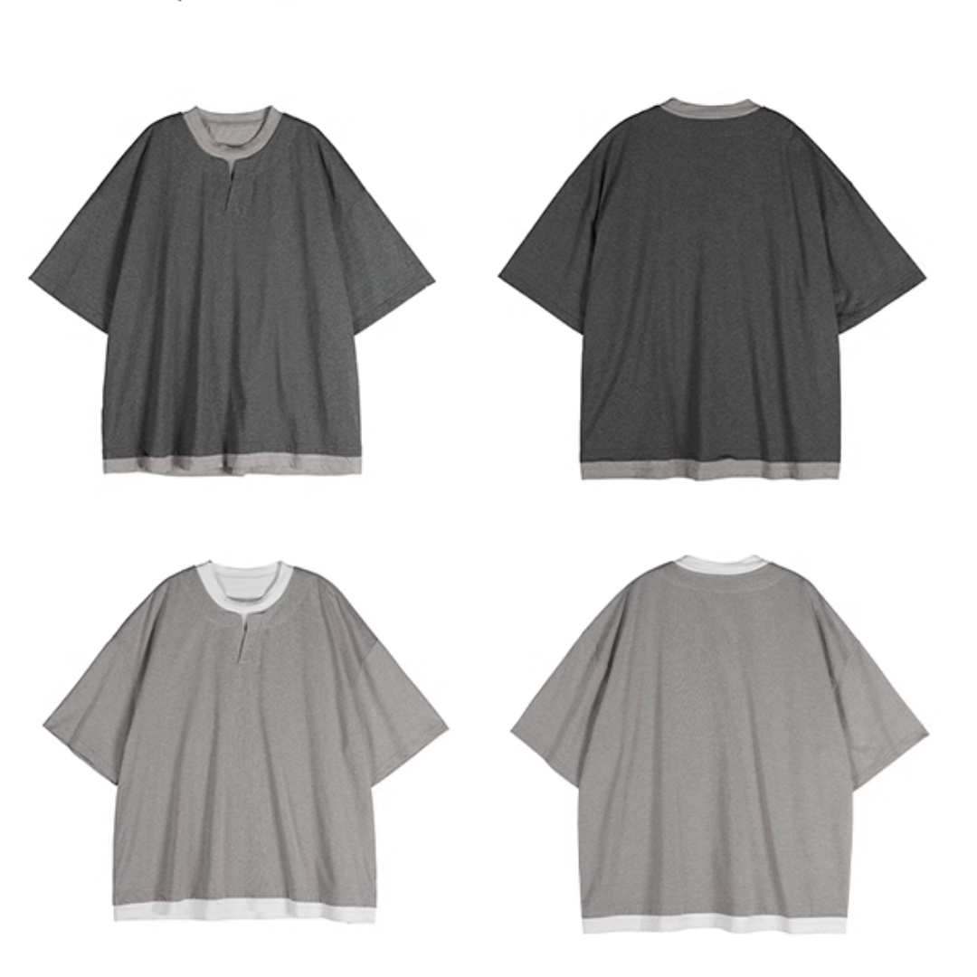 フェイクレイヤード スリットネック Tシャツ N267