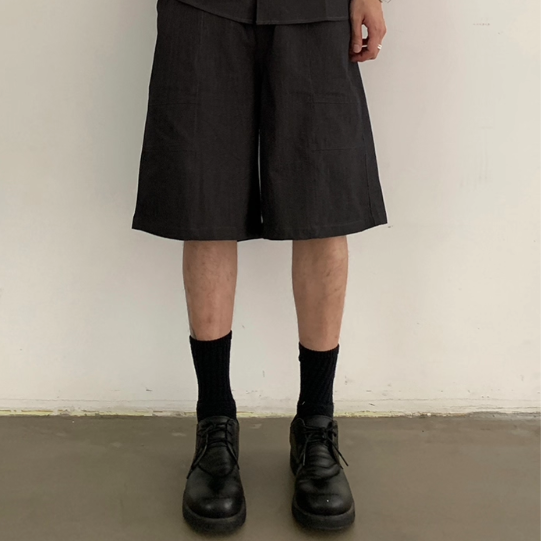ストレッチツイル ウエストギャザー ワイド ショートパンツ N505