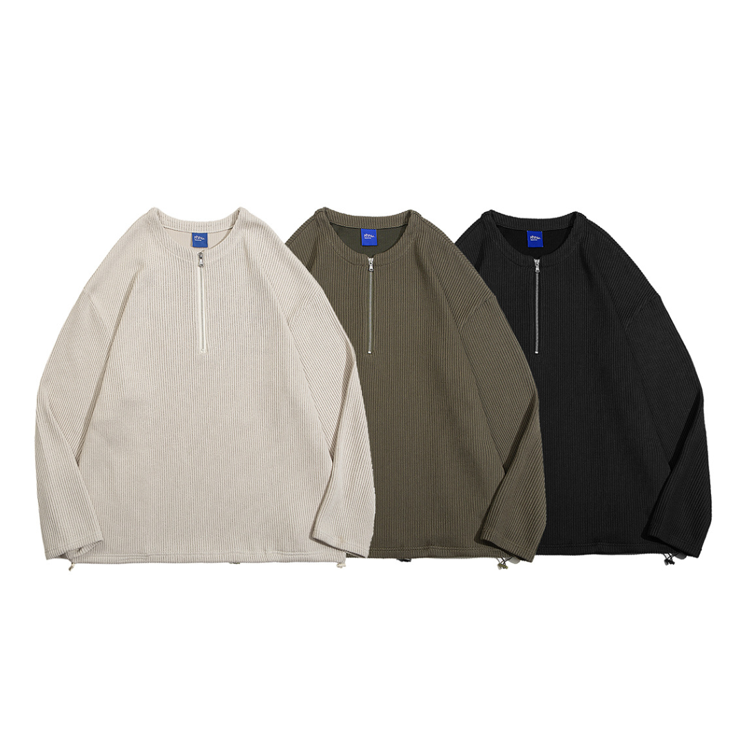 Rib knit half zip pullover N082
