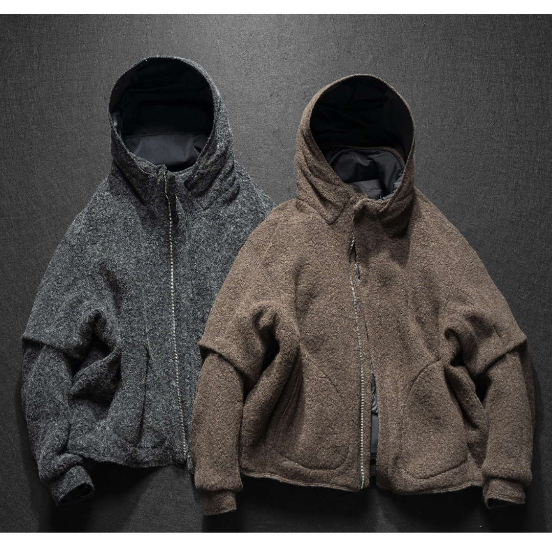 【Y.M.ORIGINAL】ホワイトグースダウン ツイード フードジャケット N845