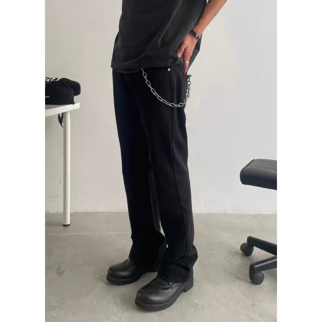 Black denim slim semi-flare pants C263