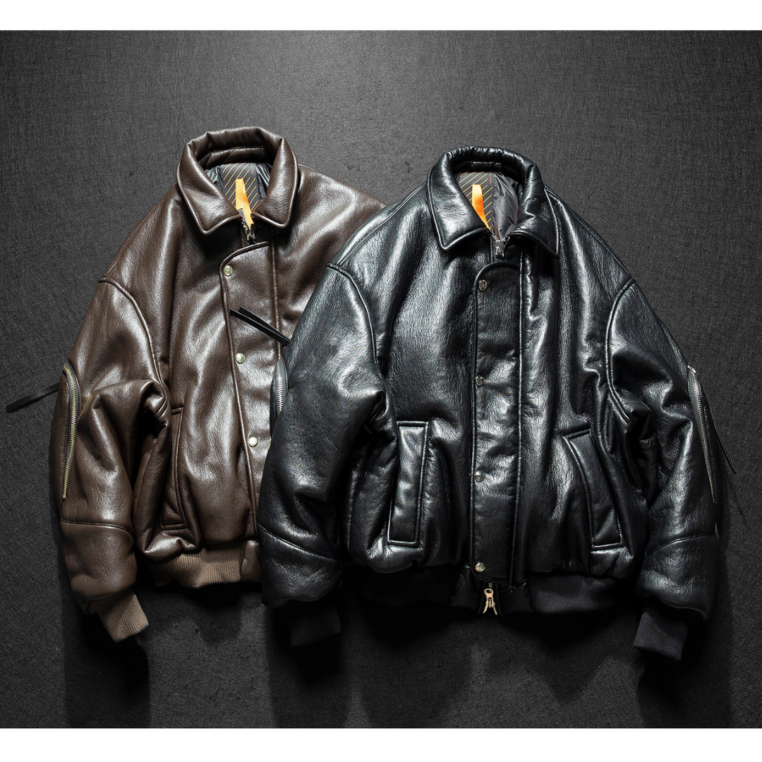 【Y.M.ORIGINAL】ホワイトグースダウン フェイクレザージャケット N866