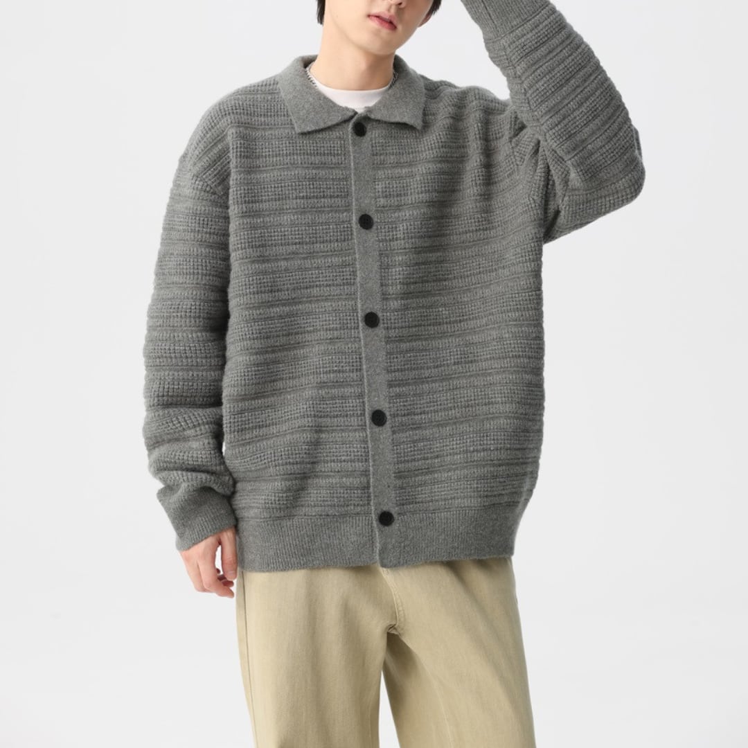 Jacquard knit shirt cardigan C040