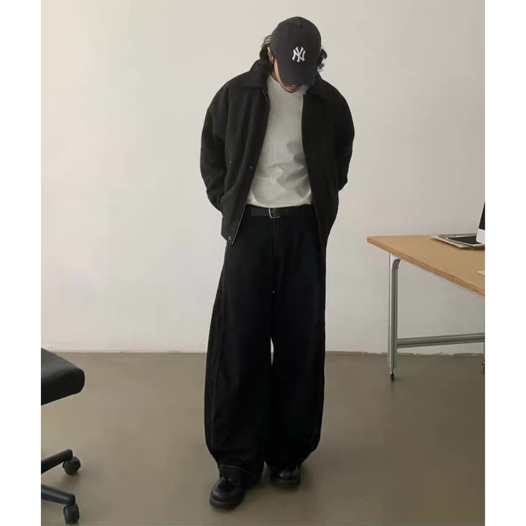ブラックデニム ツイストワイド パンツ C262