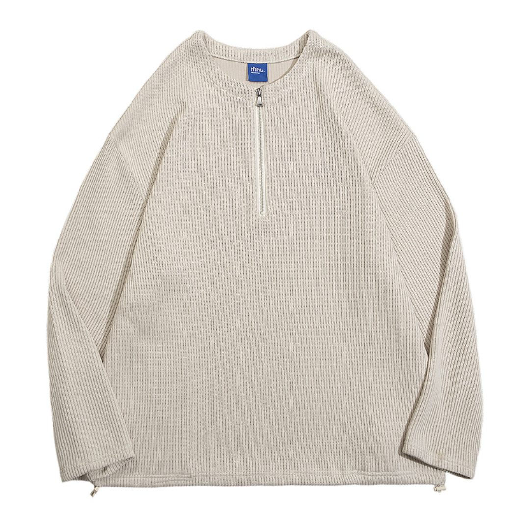 Rib knit half zip pullover N082