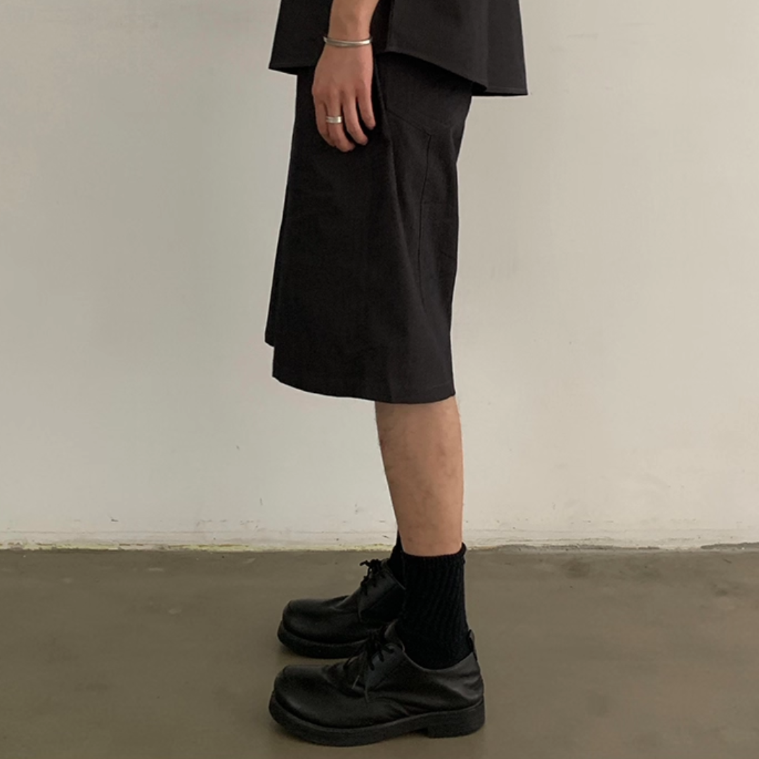 ストレッチツイル ウエストギャザー ワイド ショートパンツ N505
