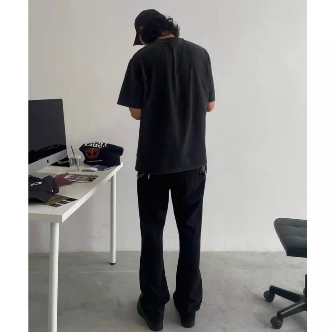 Black denim slim semi-flare pants C263