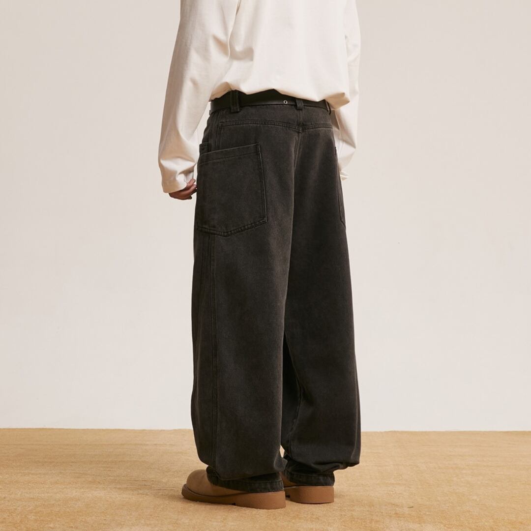 ブラックデニム ワイドストレートパンツ B622