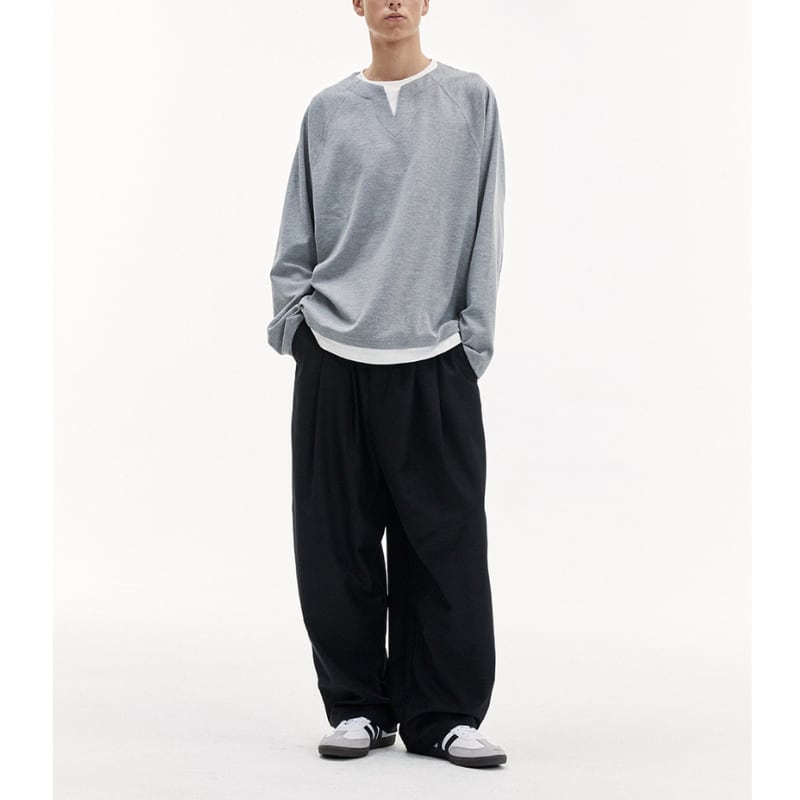 ワッフル ヘンリーネック 長袖Tシャツ B515