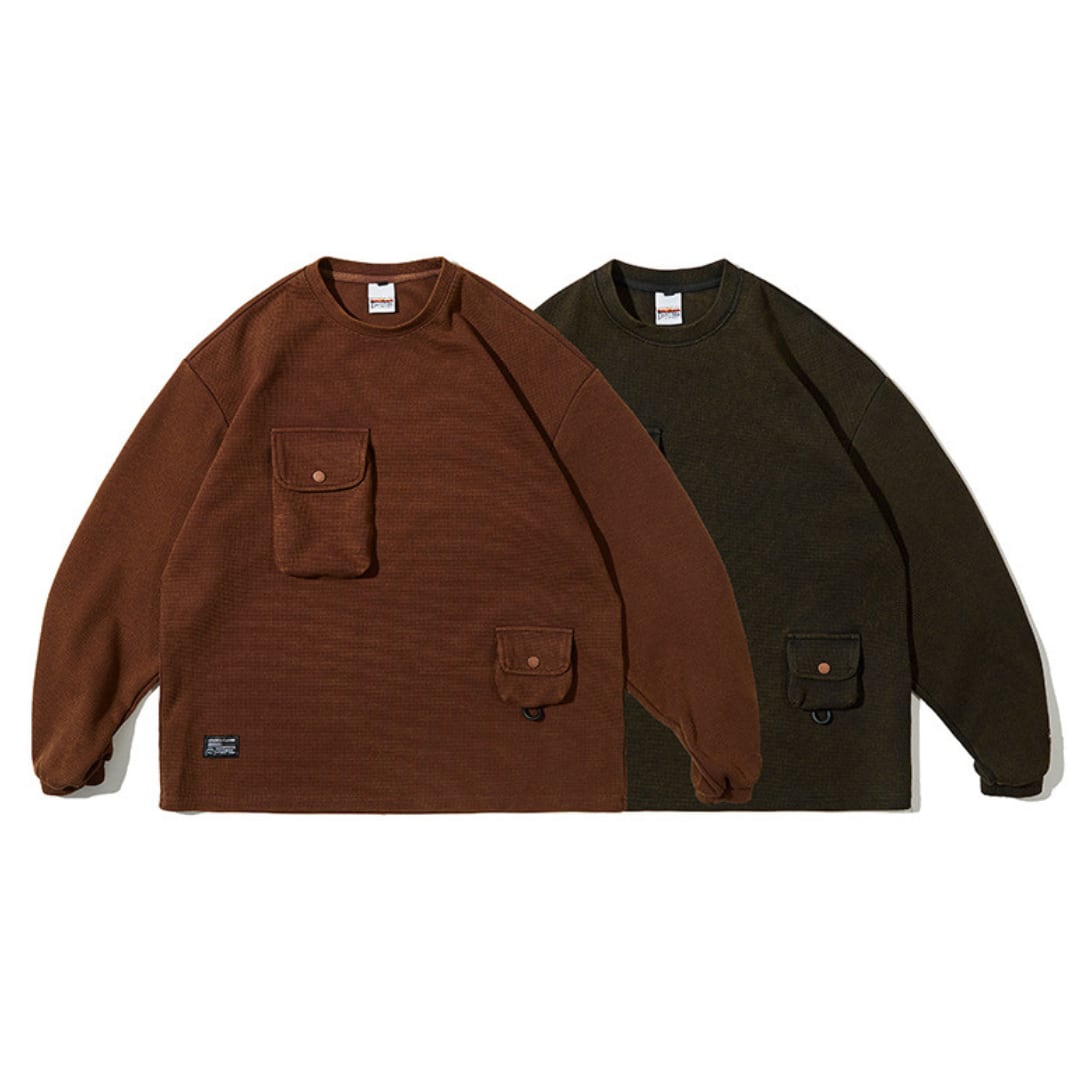 アシンメトリーポケット ワッフルTシャツ B799