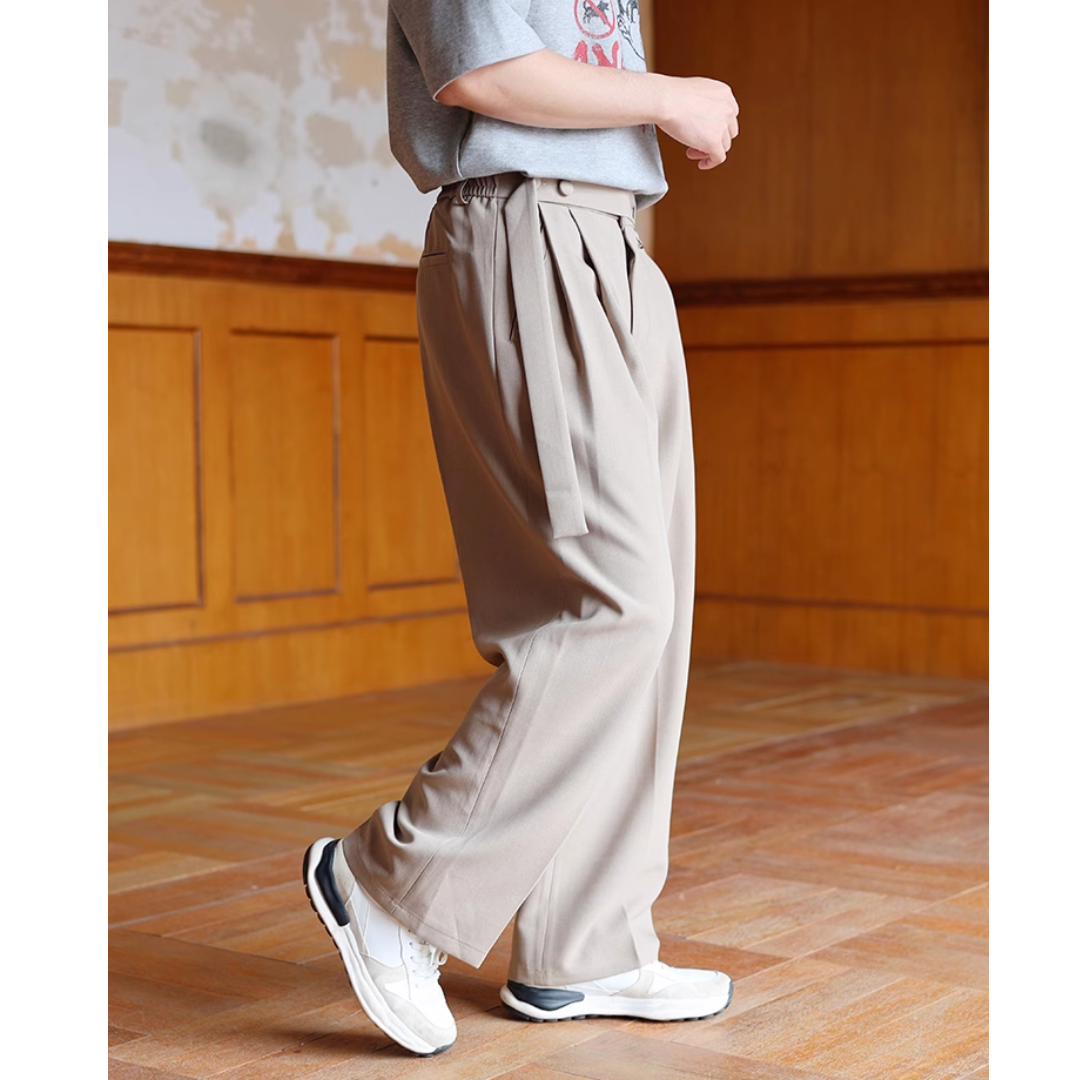 ポリエステル ベルテッド ワイドタックパンツ N298