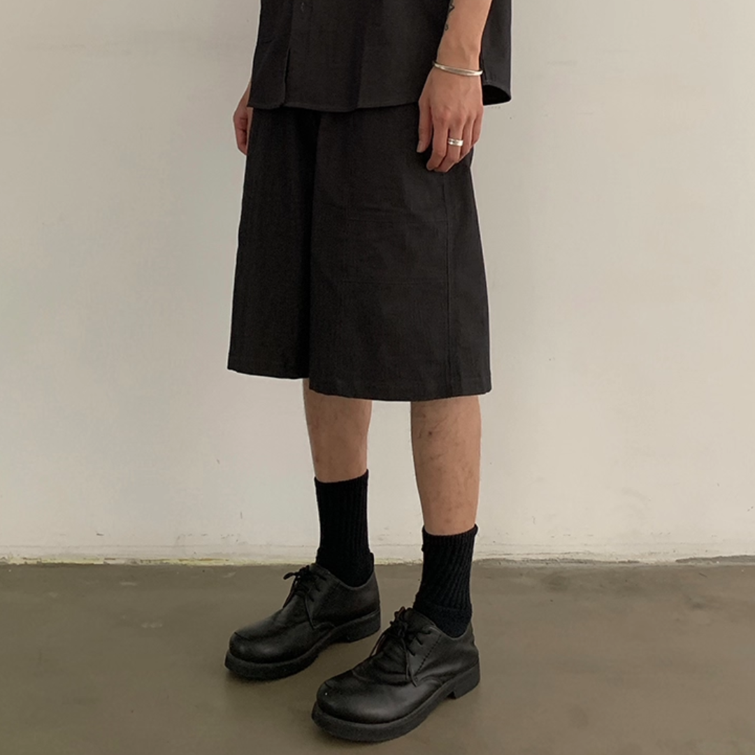 ストレッチツイル ウエストギャザー ワイド ショートパンツ N505