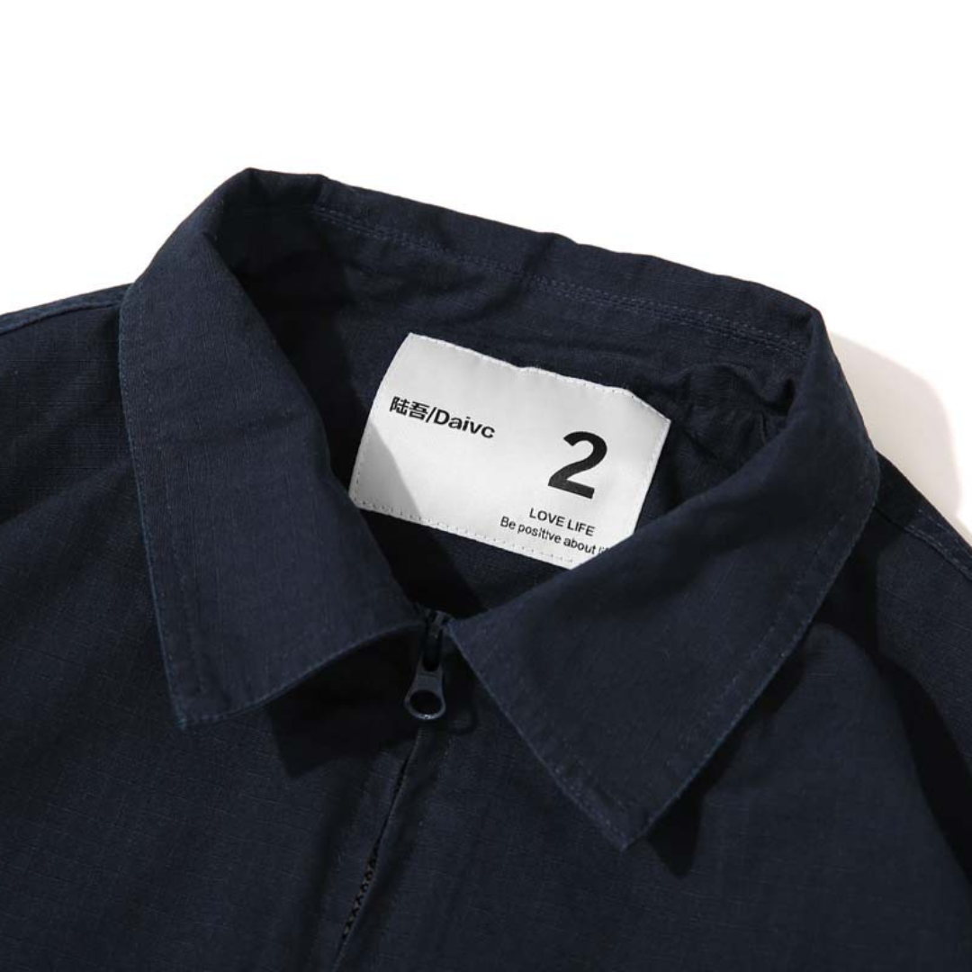 Drawstring hem logo print collared jacket N115