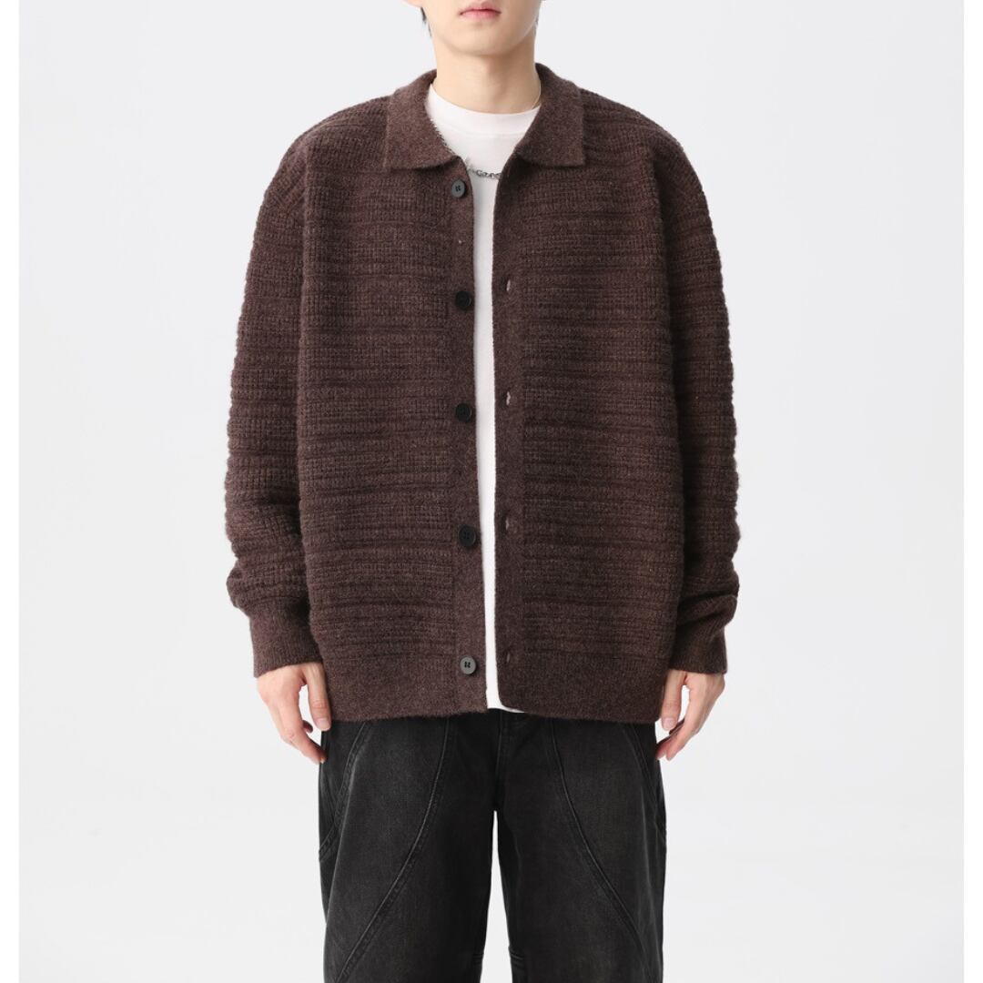 Jacquard knit shirt cardigan C040