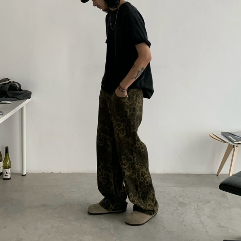 レオパード 5ポケット ストレートパンツ B611