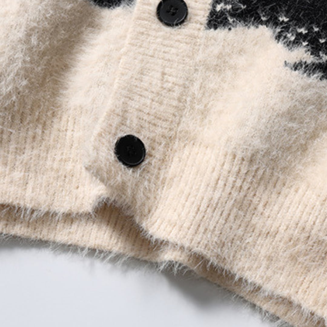 Shaggy knit paint-like cardigan C034