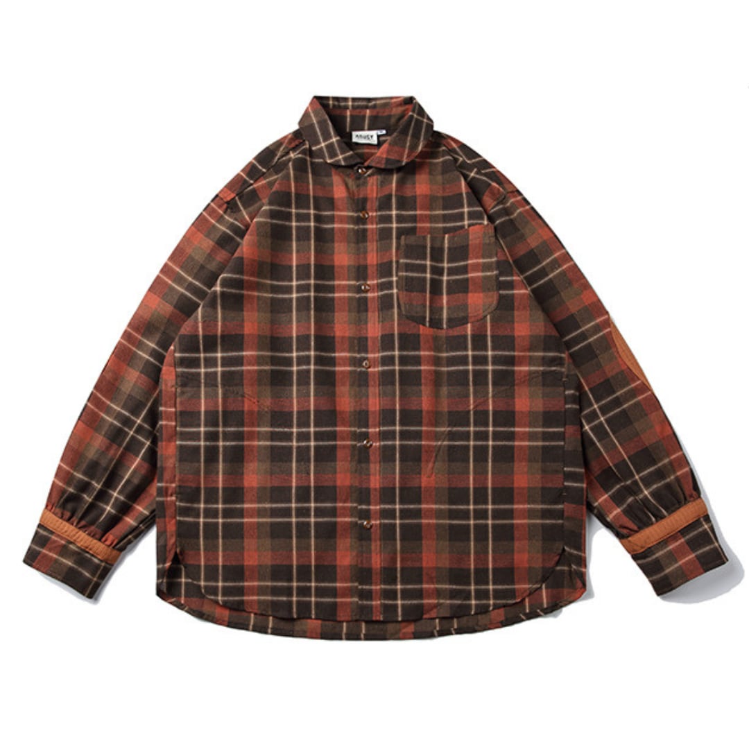 レトロチェック エルボーパッチ 長袖シャツ B649