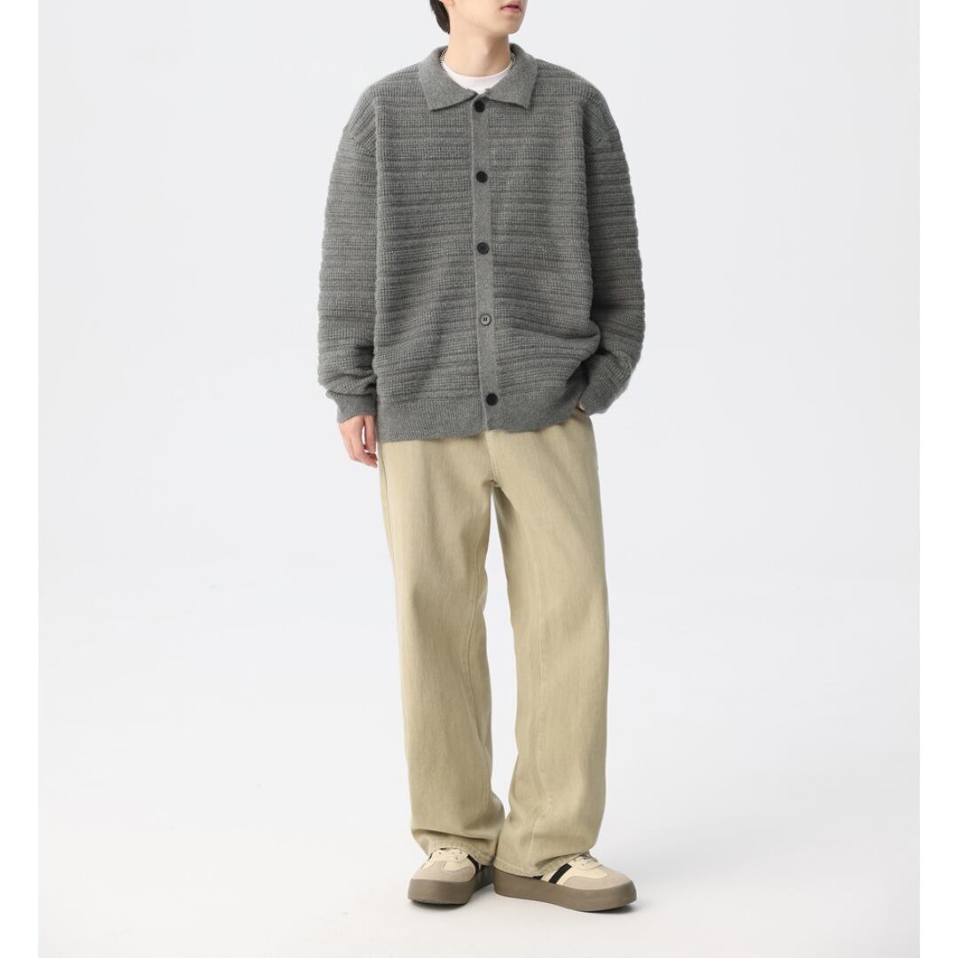 Jacquard knit shirt cardigan C040