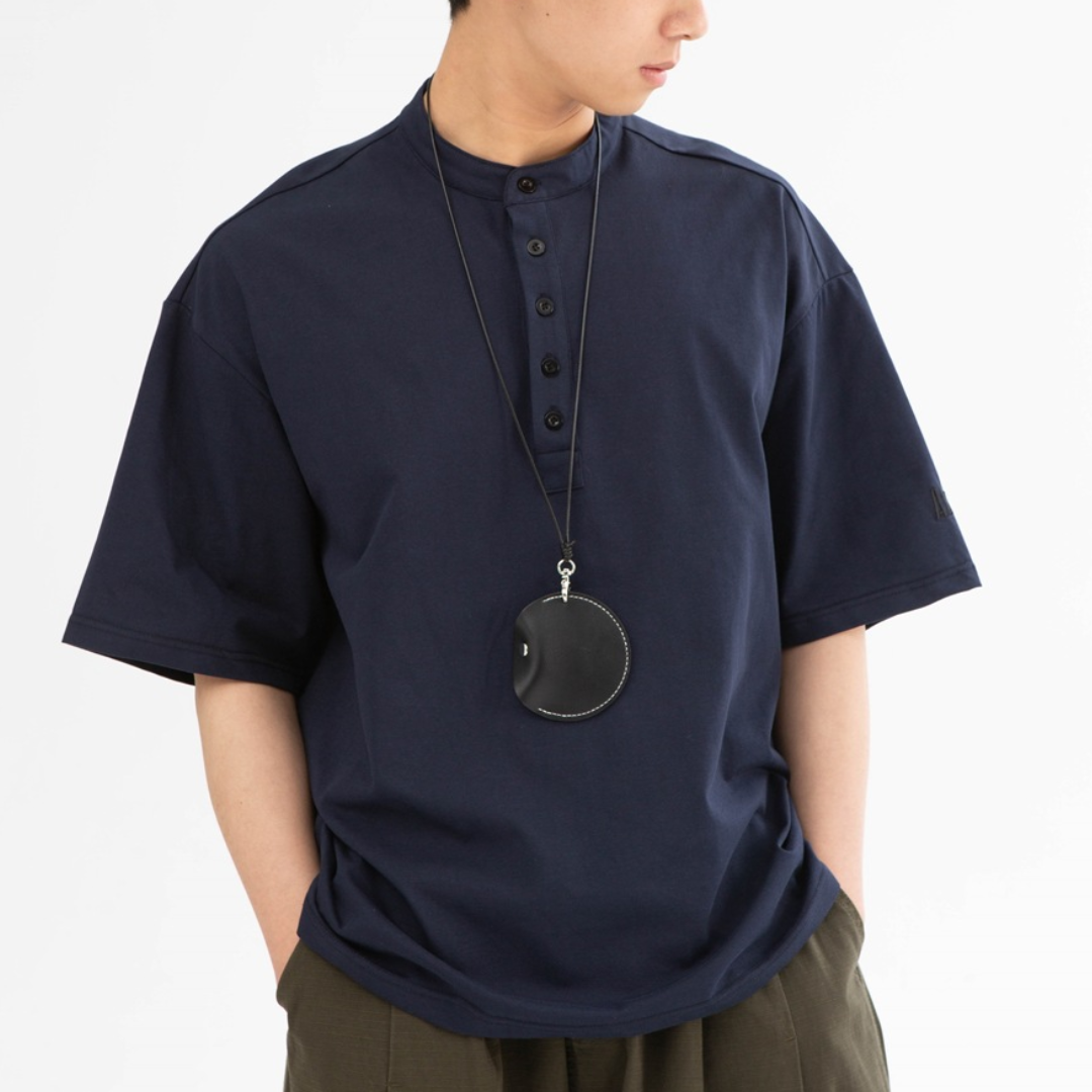 コットンポリエステル ヘンリーネック Tシャツ N446