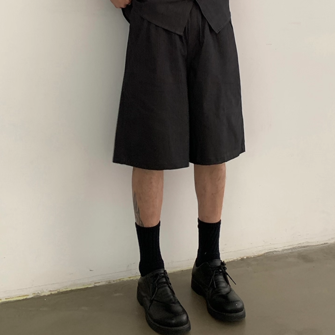 ストレッチツイル ウエストギャザー ワイド ショートパンツ N505