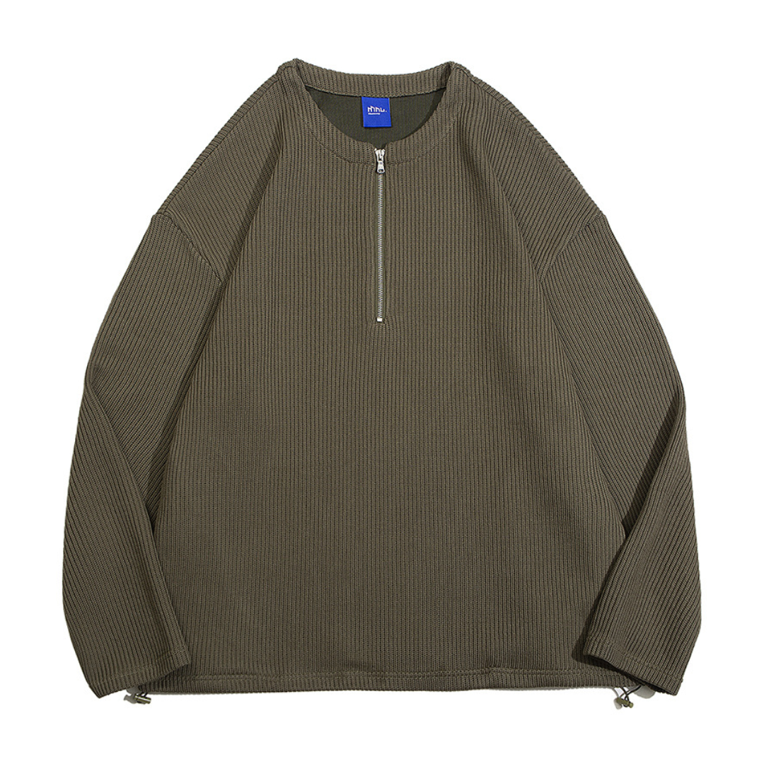 Rib knit half zip pullover N082