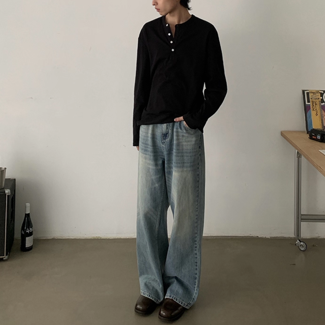 スラブコットン ヘンリーネック 長袖Tシャツ N658